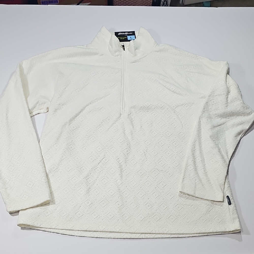 Eddie Bauer L Polar Fleece 1/4 Zip Pullover Embossed Geo Comfy Warm Outdoor Cozy